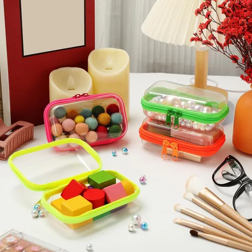 Vista 6 de Hoolerry 4 piezas de estuches rígidos transparentes con cremallera, bolsas de maquillaje, estuche de plástico para lápices, contenedores de caja