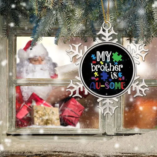 Vista 6 de Adornos de Navidad con texto en inglés «My Brother is Autismo», regalo para niños autistas, decoraciones de conciencia sobre el autismo, recuerdo
