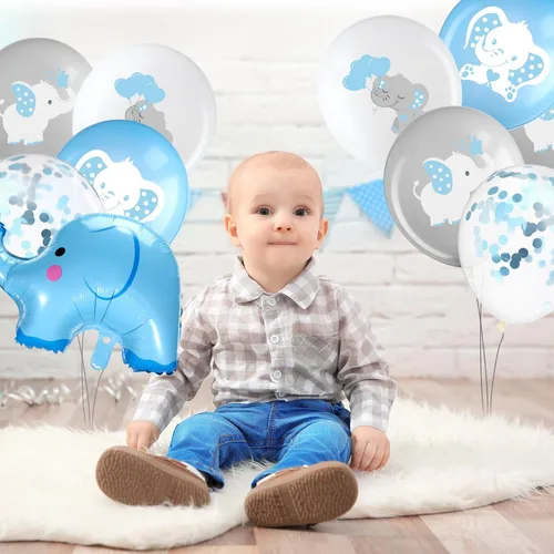 Vista 3 de Aoriher 45 globos de elefante de 12 pulgadas, globo de elefante para baby shower, para bebés, niños y niñas, revelación de género, suministros