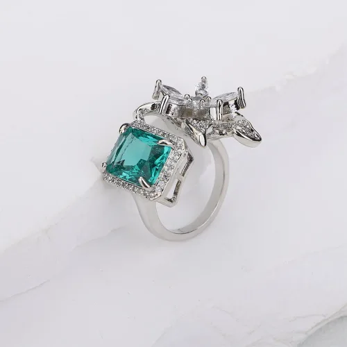 Vista 6 de Kercisbeauty Anillo abierto de plata de ley chapado en plata de ley con circonita y circonita para novias, mujeres, niñas, diamantes de imitación