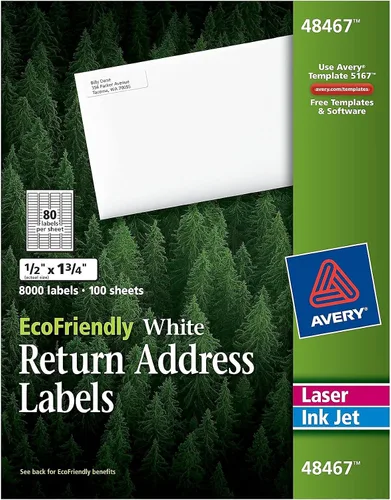 Vista 2 de Avery Etiquetas, Dirección de devolución, 1-2 quot;x1-3/4 quot;, 8000/BX, Blanco