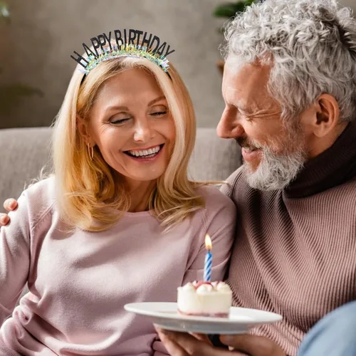 Vista 6 de CIEHER Diadema de corona de cumpleaños para mujeres y niñas, tiara con decoraciones - negro