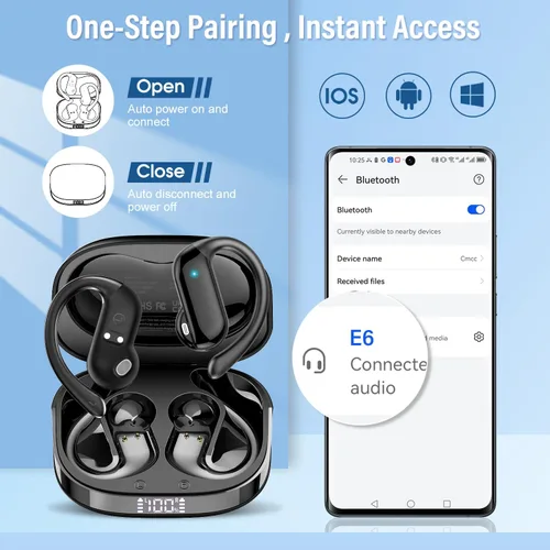 Vista 7 de Auriculares de oreja abierta, auriculares inalámbricos Bluetooth 5.4 con ganchos para los oídos, auriculares estéreo de alta fidelidad de 32 horas