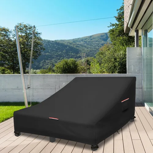 Vista 5 de Funda impermeable para tumbona doble, 600D resistente de 82 pulgadas de ancho doble para tumbona de patio, color negro