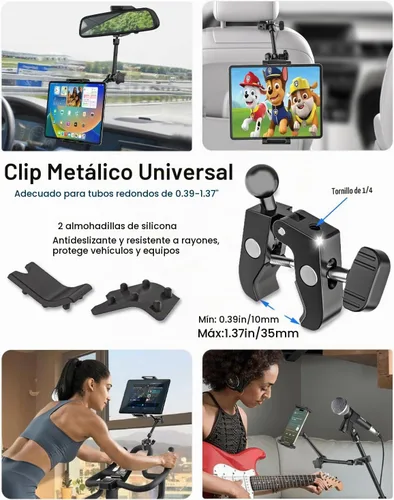 Vista 5 de Soporte universal para tableta de espejo retrovisor para automóvil [brazo mágico de metal] Soporte universal de metal para espejo retrovisor