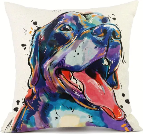 Vista 18 de Funda de almohada de lino de pastor alemán, diseño artístico abstracto colorido, funda de almohada de lino de 18 x 18 pulgadas para amantes