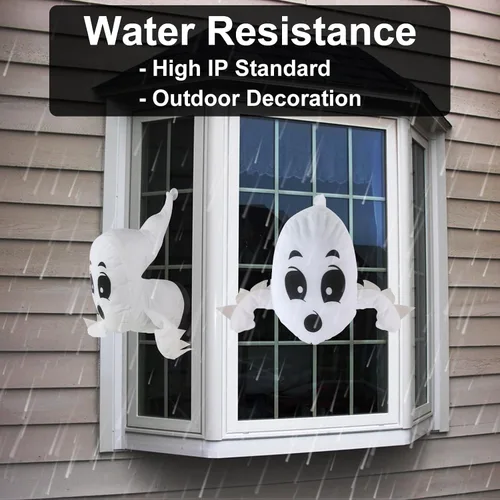 Vista 5 de Fantasmas de ventana – Decoración de ventana de fantasma de peluche de Halloween – Decoración de pared silenciosa para colgar fantasmas al aire