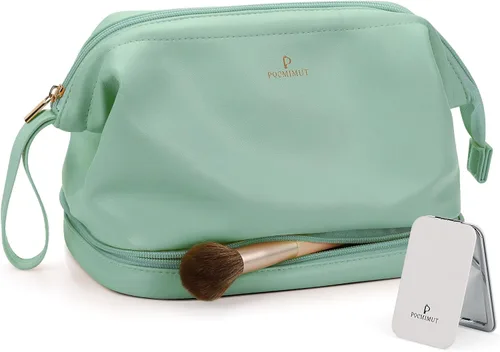 Vista 6 de Pocmimut - Bolsa de maquillaje para mujer, neceser grande y de viaje. Para guardar objetos de aseo, maquillaje, peines, cepillos, etc., D-verde