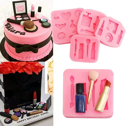 Vista 3 de Juego de moldes de silicona de caramelo de fondant de perfume de lápiz labial, 4 uds Molde para hacer chocolate DIY Lollipop Postres Ice Cube Gum