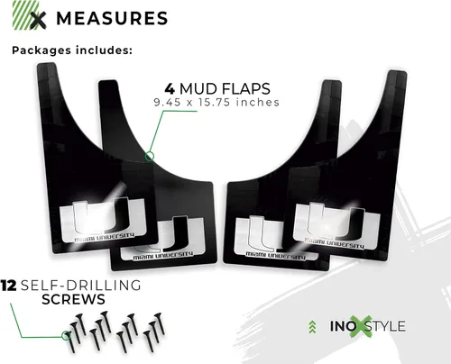 Vista 3 de INOXSTYLE - 4 aletas universales negras para barro, guardabarros delanteros y traseros para universidades nacionales, para automóviles, camionetas