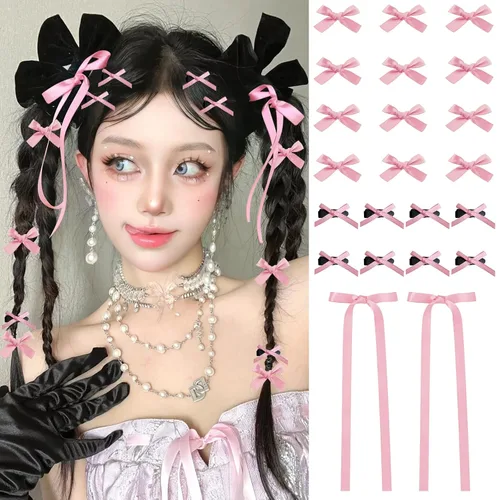 Vista 12 de Mini lazos para el cabello para mujeres y niñas, lindos clips para el cabello pequeños tipo cocodrilo de cola larga, accesorios de cinta