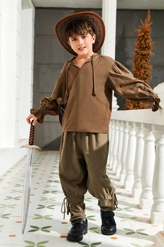 Vista 3 de Bbalizko Camisa de disfraz de pirata medieval para niños, renacentista, medieval, con volantes, manga larga, para Halloween, jacobita escocesa