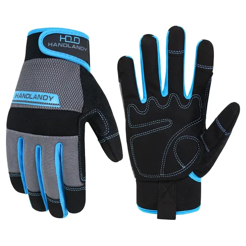 Vista 13 de HANDLANDY Guantes de trabajo de agarre para mujeres y hombres, guantes de trabajo de seguridad y utilidad para jardín, guantes de mecánicos Negro
