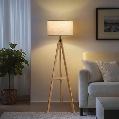 Vista 12 de EOEYYOYB Lámpara de pie con 3 modos de luz ajustables: lámpara de pie con trípode de madera, moderna lámpara de pie LED con brillo regulable
