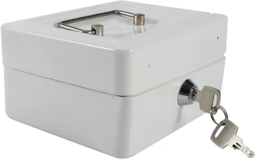 Vista 3 de Omabeta Mini caja para el hogar, 1 unidad, portátil, de acero, con cerradura para dinero en efectivo, tipo cerradura de llave, caja de seguridad