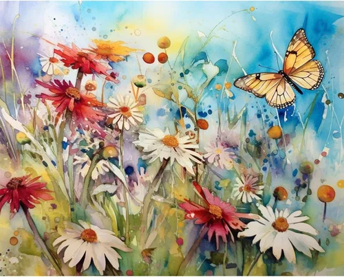 Vista 24 de Tucocoo Kits de pintura de paisaje de girasoles por números con pinceles y pigmento acrílico sobre lienzo para adultos, patrón de mariposas y flores