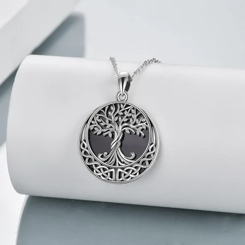Vista 88 de ONEFINITY Collar de plata de ley 925 con diseño de árbol de la vida con colgante de nudo celta de concha de abulón para mujer