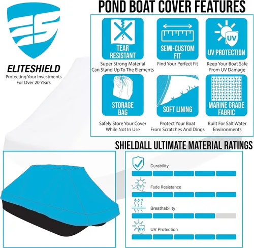 Vista 7 de EliteShield Cubierta de almacenamiento impermeable para lancha de estanque, se adapta a lanchas de lubina Pond Prowler de hasta 10.2 pies de largo