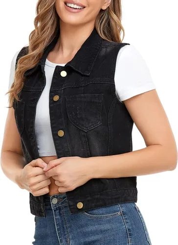 Vista 4 de Xeoxarel Chaleco de mezclilla para mujer, chaqueta vaquera sin mangas (XS-XXL)