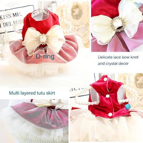 Vista 14 de ANIAC Daisy Vestidos para Perros Pequeños Hembra con Anillo para Correa, Nudo de Lazo Vestido de Boda para Cachorra, Traje de Gato de San Valentín