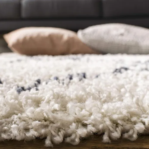 Vista 5 de SAFAVIEH Pro Luxe Shag Collection - Alfombra de pasillo, 2 pies 6 pulgadas x 6 pies, color crema y azul, diseño de borlas bohemias, no desprende