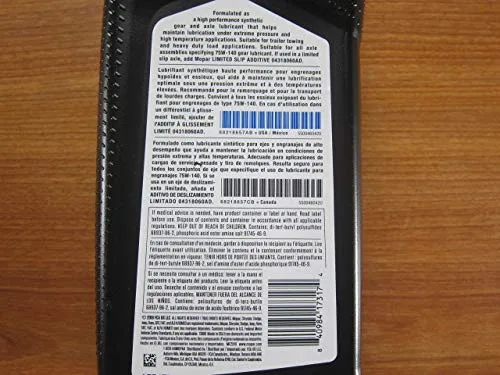 Vista 3 de Mopar Lubricante sintético para engranajes y ejes SAE 75W-140 de un cuarto de galón Nuevo OEM