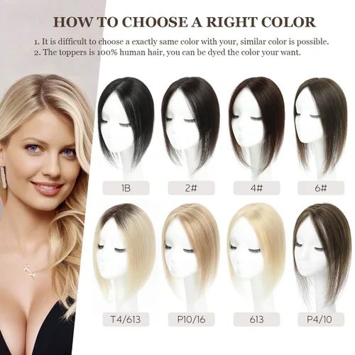 Vista 7 de Aimeolyn Toppers de cabello para mujer, cabello humano real, sin flequillo, extensiones de cabello superior para adelgazar, base de encaje Haisr