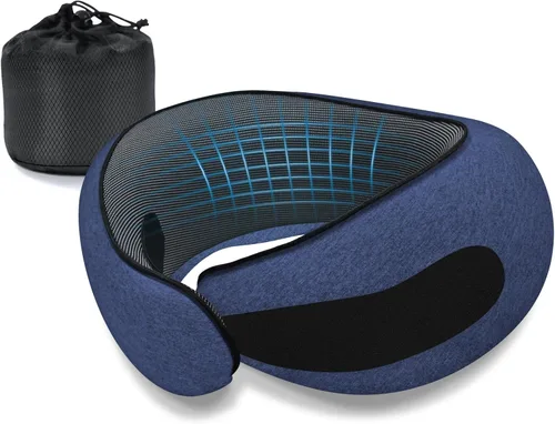 Vista 9 de Almohadas de viaje para el cuello para aviones, almohada cómoda de espuma viscoelástica, diseño ergonómico compacto, esenciales para dormir