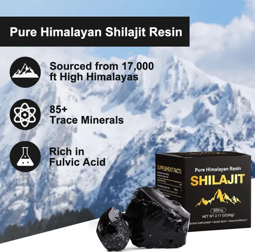 Vista 2 de Shilajit del Himalaya para Hombres y Mujeres, Suplemento de Ácido Fúlvico para Impulso Inmune y Apoyo Energético, Resina de Shilajit Orgánico Dorado