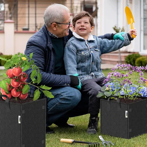 Vista 7 de iPower GLGROWBAGCUBIC3X5 - Paquete de 5 bolsas cuadradas de cultivo de 3 galones, macetas de tela gruesa con asas para jardín interior y exterior