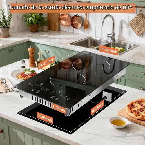 Vista 7 de Estufa eléctrica de 2 quemadores Hobsir, estufa eléctrica de 110 V con enchufe, estufa eléctrica radiante de 2000 W de 12 pulgadas con dos