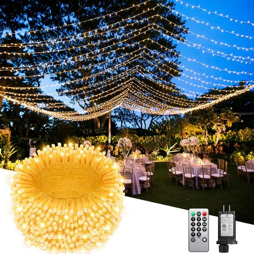 Vista 23 de 380 luces LED de Navidad de 125 pies, guirnalda de luces para exteriores, impermeables, temporizador y memoria, 8 modos regulables, para árbol