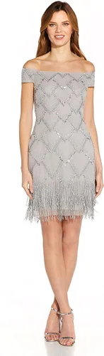 Vista 4 de Adrianna Papell Vestido de hombro descubierto con cuentas para mujer