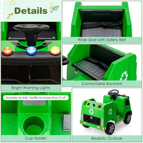 Vista 14 de GLACER Coche de paseo para niños, camión de basura de 12 V con control