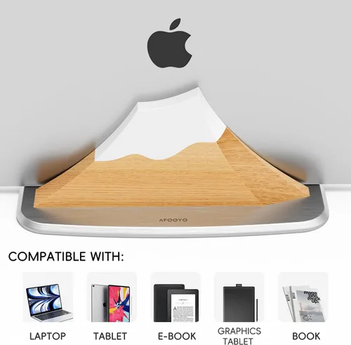 Vista 2 de AFOOYO Soporte vertical doble para laptop, soporte ajustable de madera en forma de pico de nieve, base de escritorio con 2 ranuras compatible