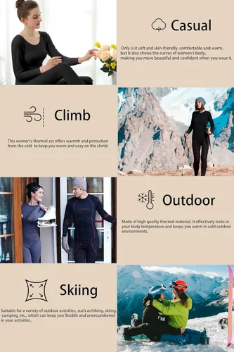 Vista 6 de TELALEO 1 o 2 conjuntos de ropa interior térmica para mujer, pantalones largos de doble cara con forro polar de doble cara, capa base superior e