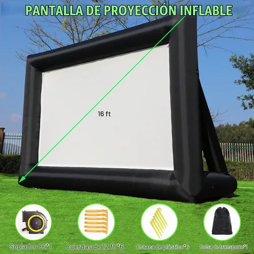 Vista 3 de Pantalla de proyector de película inflable de 16 pies, pantalla de proyector para interiores y exteriores con bolsa de transporte para proyección