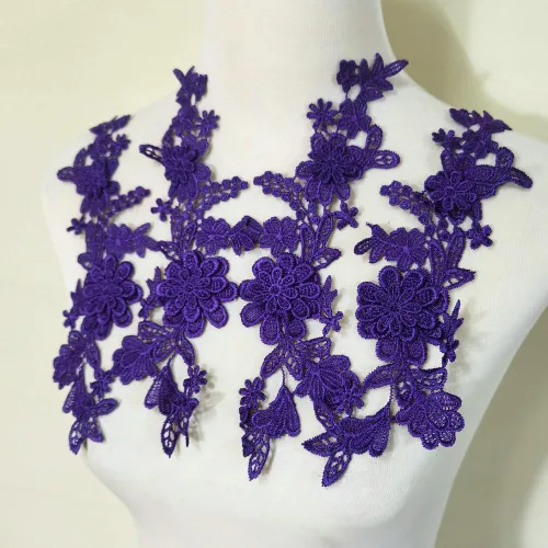 Vista 4 de 1 par de apliques de bordado para boda, encaje floral, adornos de costura (negro A)