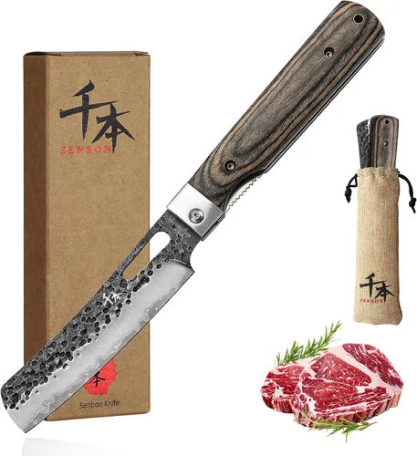 Vista 9 de Cuchillo de chef plegable afilado de acero inoxidable forjado 440A, cuchillo de fruta, mango de madera colorida, barbacoa de camping, cuchillo