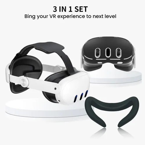 Vista 2 de 3in1 Head Strap for OculusMeta Quest 3, Upgrade Elite Head Strap Replacement with Silicone Face Pad Cover, VR Shell Case for Reduce Pressure