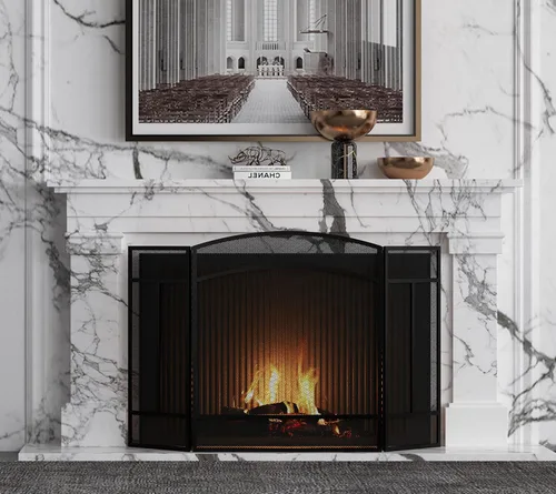 Vista 7 de Fire Beauty 3 Panel de hierro forjado Chimenea Pantalla Cubierta protectora de chispas (negro)