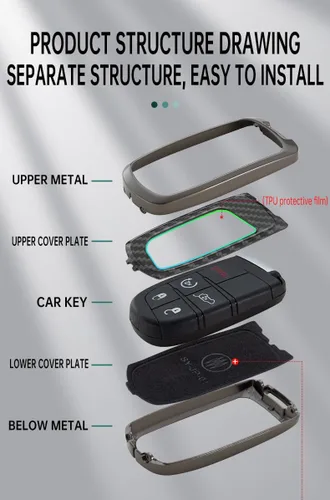 Vista 4 de SANRILY Funda para llavero inteligente con patrón de fibra de carbono, color negro, apta para Jeep Grand Cherokee Renegade para Chrysler 200 300