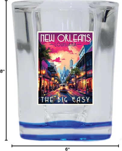 Vista 3 de New Orleans Louisiana Design B Souvenir - Vaso de chupito cuadrado de 2.5 onzas, base azul individual