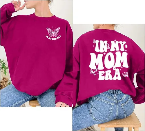 Vista 5 de Sudadera con texto en inglés "In My Mom Era" para mujer, sudadera casual con estampado de letras y manga larga