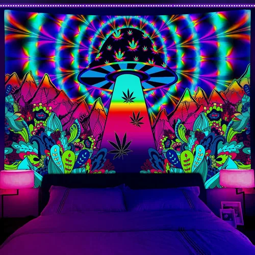 Vista 15 de JAWO Tapices alienígenas geniales, tapiz mágico psicodélico de hongos psicodélicos OVNI para colgar en la pared, decoración del hogar