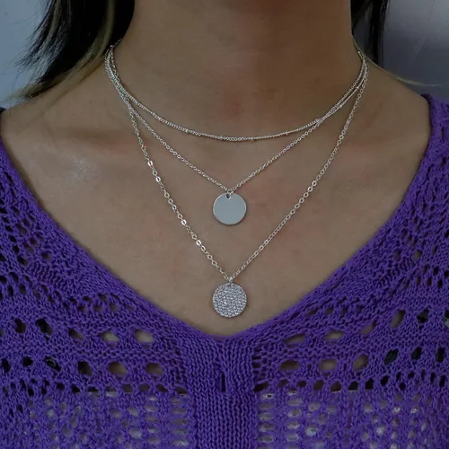 Vista 4 de YANCHUN Collares en capas para mujer, collar de disco multicapa, collares largos para niñas, collares de capas, otro, otro
