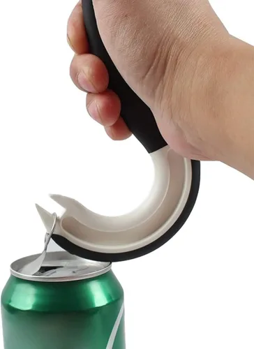 Vista 2 de Abrelatas de anillo fácil de abrir, ergonómico para latas, ayudante en forma de J, abrelatas, gancho para tirar, abridor de frascos, manual