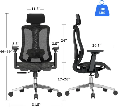 Vista 3 de Logicfox Silla de oficina ergonómica, silla de escritorio de malla con Negro - Asiento de malla