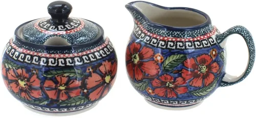 Vista 10 de Set de crema y azúcar de ballina de cerámica polaca Blue Rose