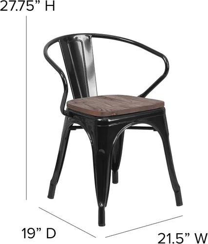Vista 2 de EMMA + OLIVER Silla de metal negro con asiento y brazos de madera